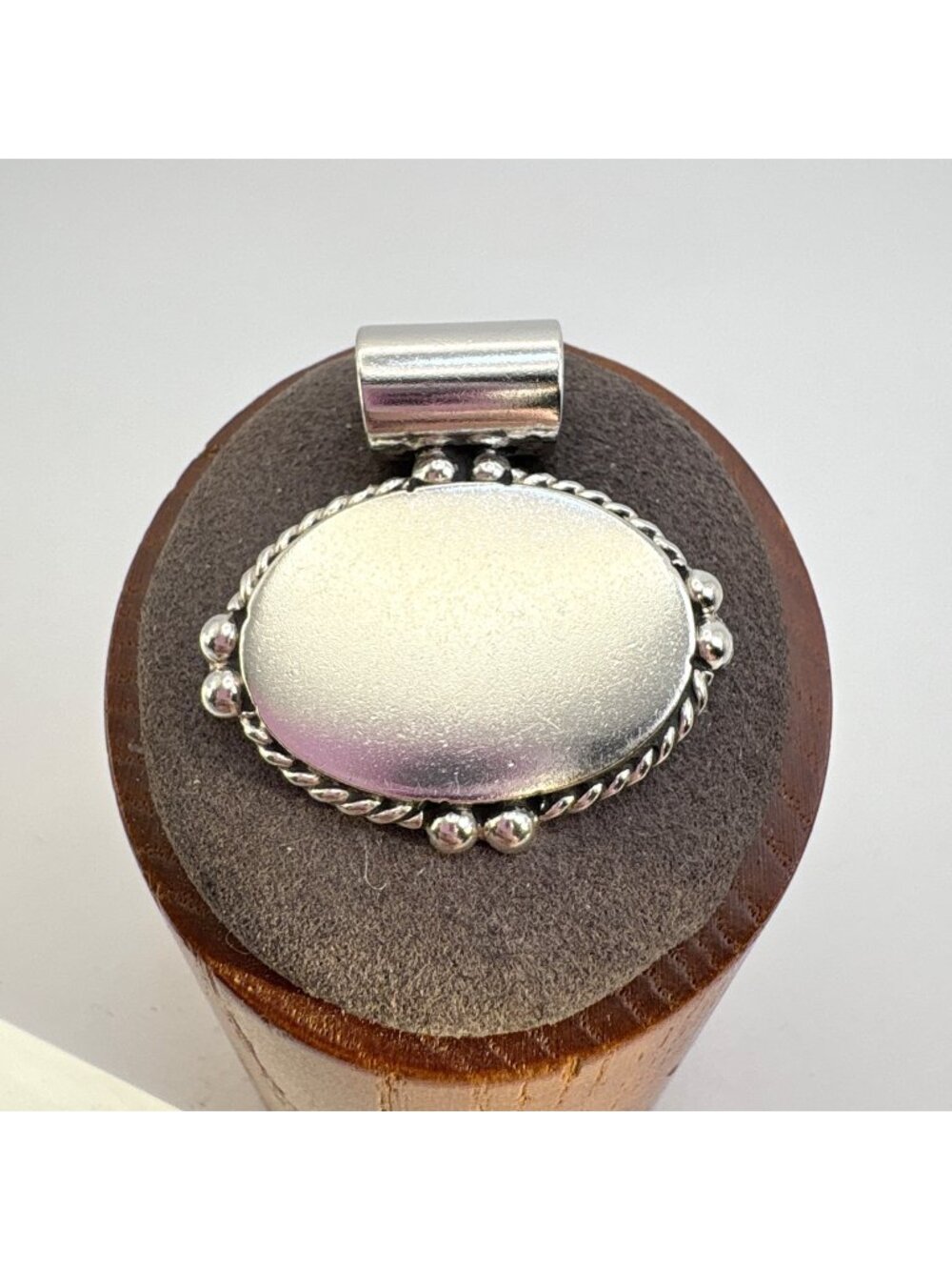 Engravable Sterling Silver 925 Beaded Border Oval Pendant Size 1" Length